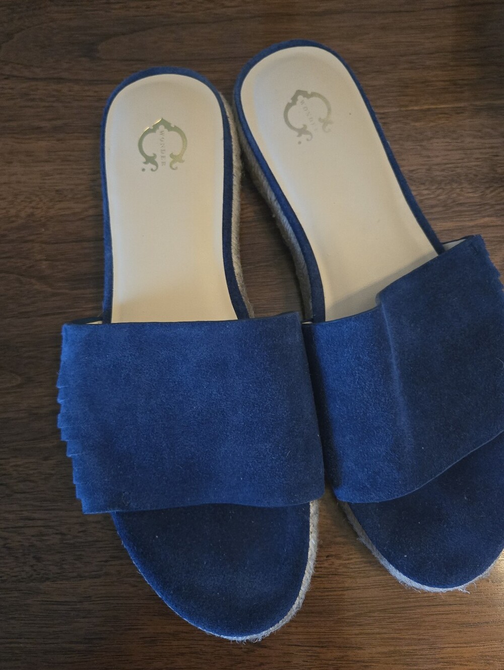 Wonder Espadrille Slides Womens 9M Navy Blue Fringed Suede Upper